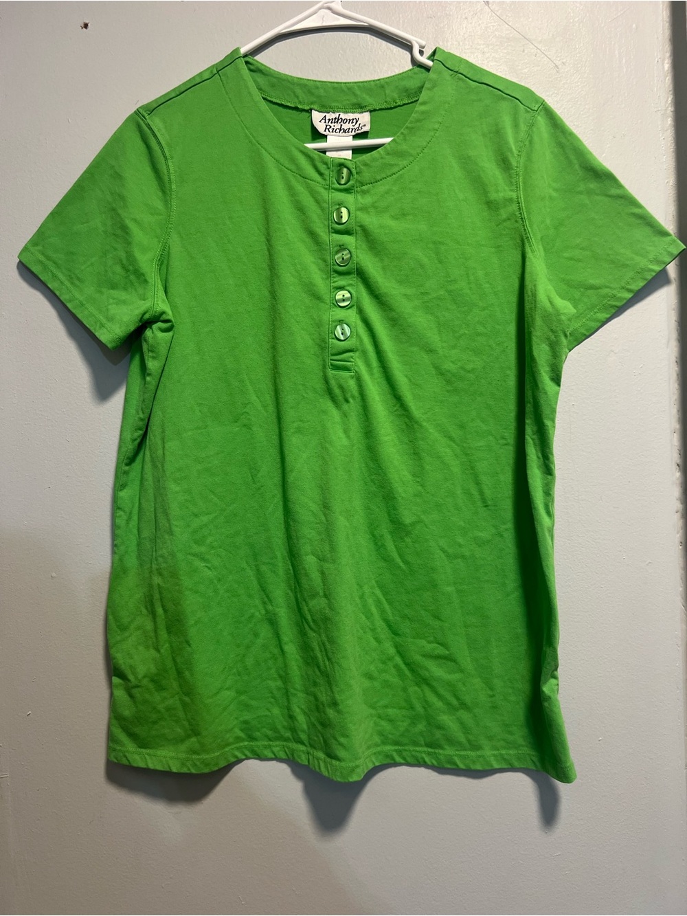 Anthony Richards Bright Green Short-Sleeve Henley Tee size L